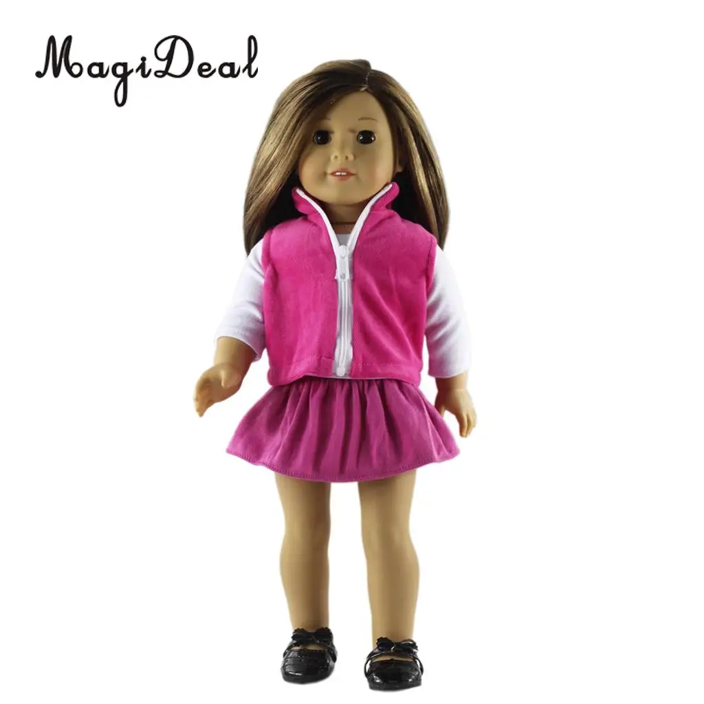 Suit of Fairy T-Shirt Zip-up Coat Tops Outfit Pleated Dress Clothes for 18''     Doll Costumes