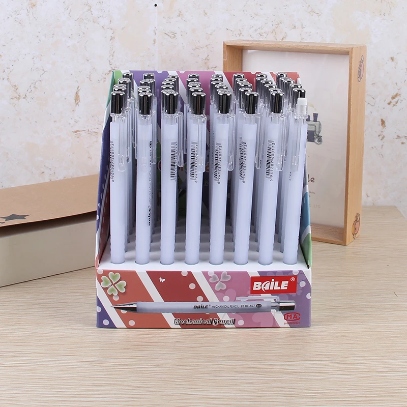 Free Ship 48pcs/box 0.5mm Clear Auto Pencil With Eraser Mechanical