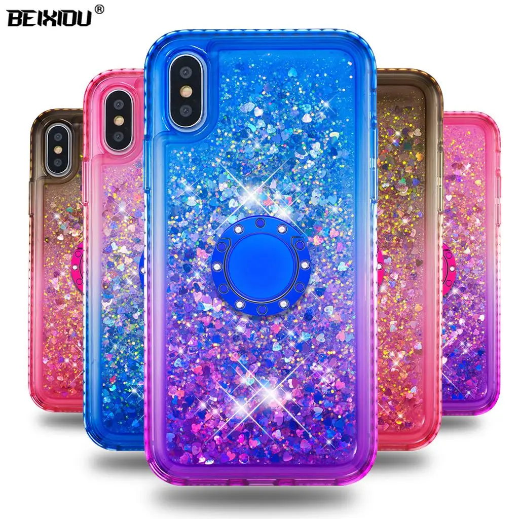 Quicksand bling Phone Case For iPhone X XR XS Cover TPU Back Max With Ring Buckle Bracket Coque Fundas |