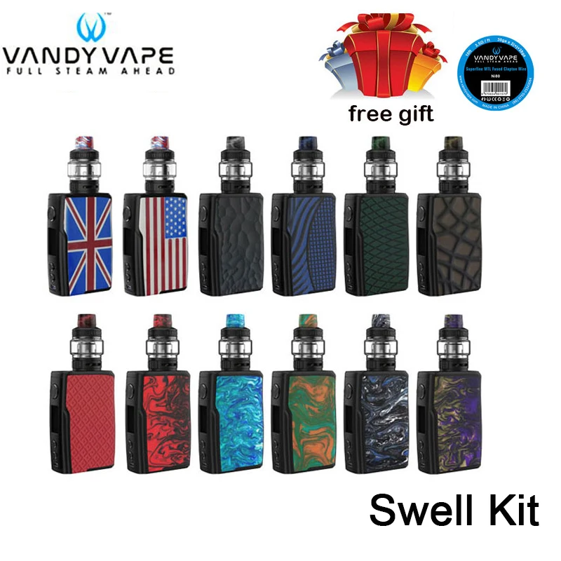 

Original Vandy Vape Swell Kit 188W Box Mod with Swell Tank adopts 0.15ohm single meshed coil E Cigarette waterproof PCBA Vape