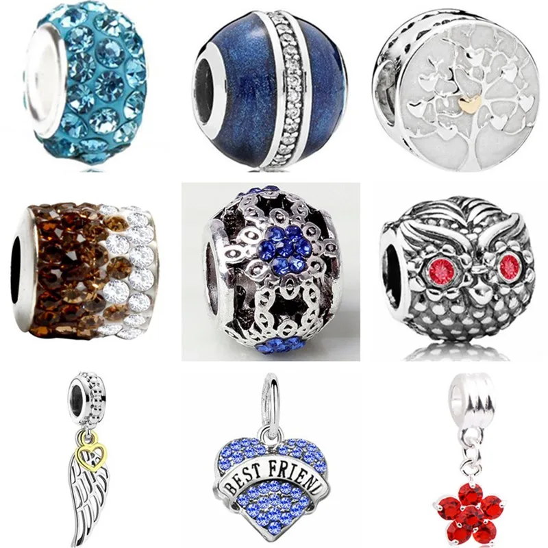 

Vintage Alloy Owl Bear Bird Flowers Crystal Charms Beads Fit Pandora Bracelets & Bangles DIY Pulsera for Women Trinket Bijoux