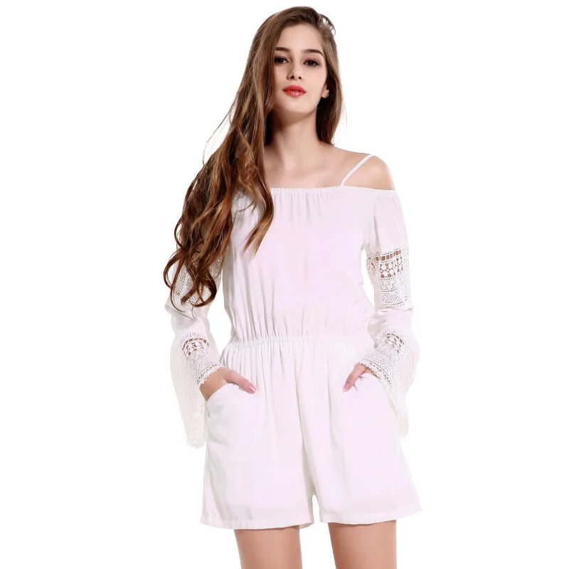 2017 Bodysuit Summer Women Sexy Off Shoulder Slash Neck Jumpsuit Womens Romper Hollow Out Beach