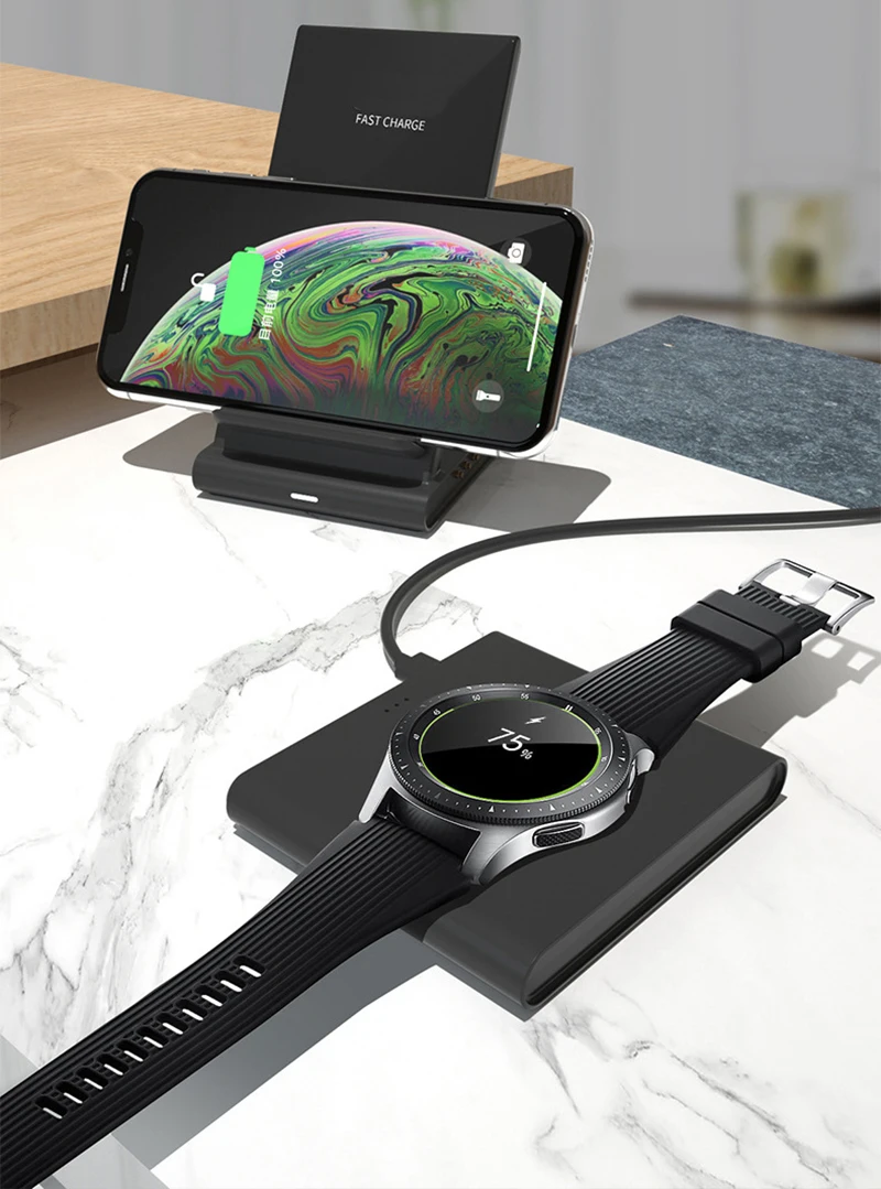 Беспроводное зарядное устройство Подставка для samsung Galaxy Watch active Buds gear S2 S3 S4 спортивный мобильный телефон быстрое QI Беспроводное зарядное устройство Pad 10 Вт