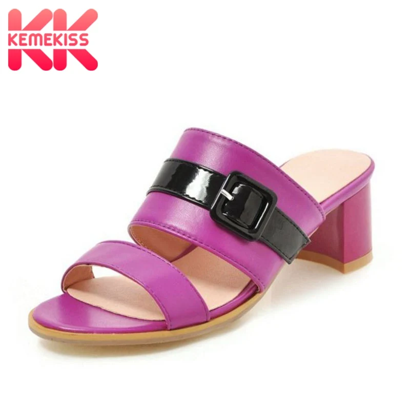 

KemeKiss High Heels Sandals Women Fashion Buckle Summer Square Heel Shoes Women Casual Party Wedding Sexy Slippers Size 34-46