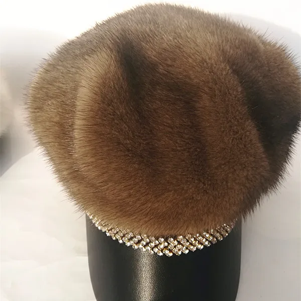 Модная новая норковая шляпа женская кожаная соломенная шляпа Зимняя наружная теплая шляпа новинка меховая шапка - Цвет: Dark brown