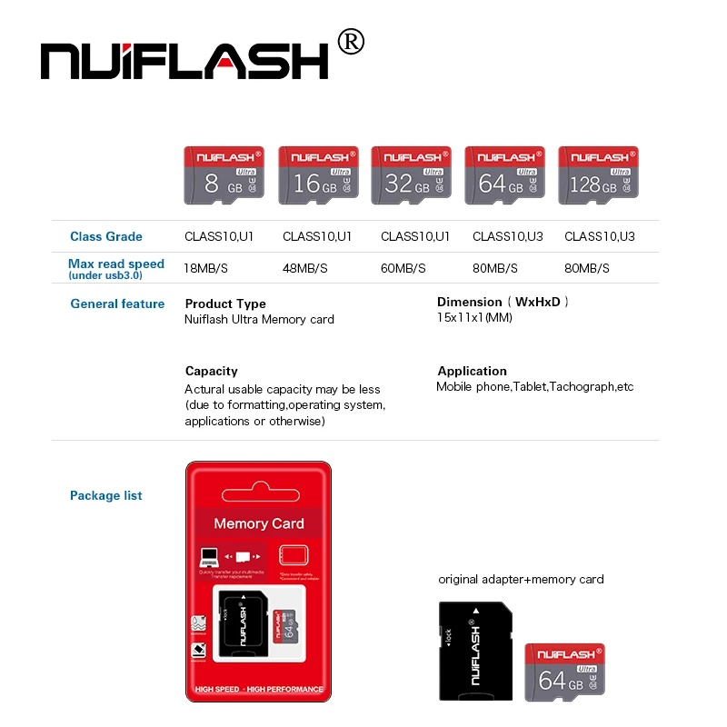 Nuiflash Micro SD карты V30 UHS-I высокое Скорость 100 МБ/с. TF Card 64 Гб 128 Гб карта памяти для телефонов и планшетных компьютеров