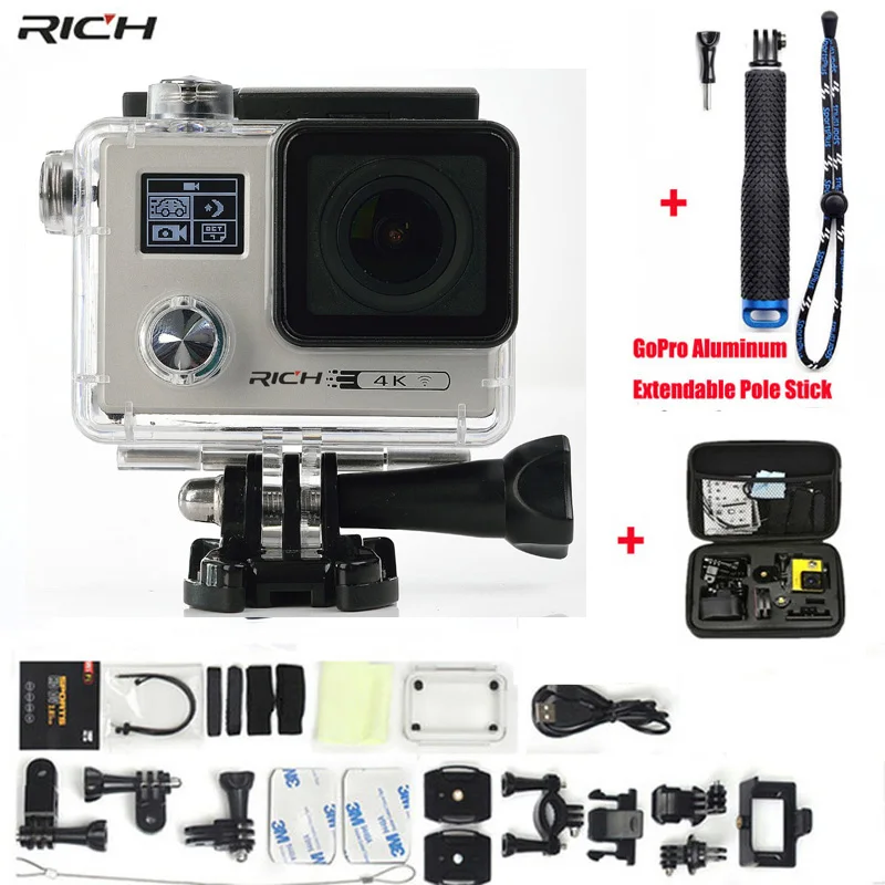 

Action Camera F88 Ultra HD 4K Wifi Notavek 96660 Waterproof Double screen Sport Camera+Aluminum Extendable Pole Stick+camera bag