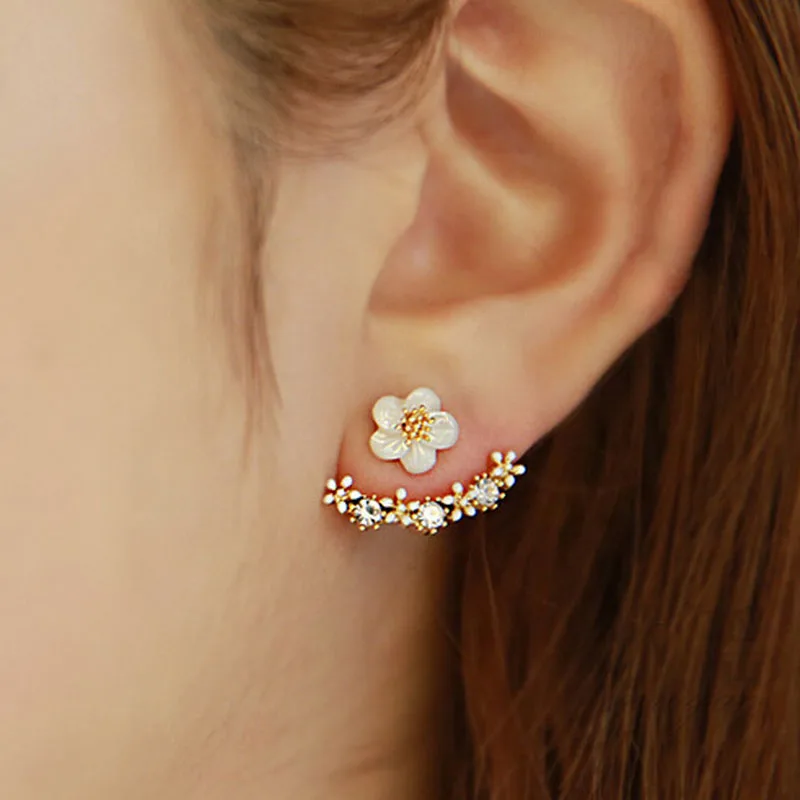 

Metal Crystal Flower Stud Earrings Punk Style Sweet Cute Earrings For Women Crystal Accessories Girl's Gift