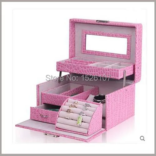 Pink Beautiful Princess Jewelry Box Cosmetic Make Up Box Fashion Large