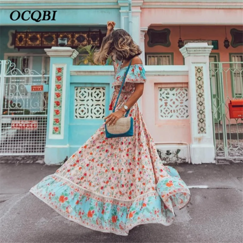 Женское летнее богемное сексуальное платье размера плюс, вечерние пляжные платья макси розового цвета
