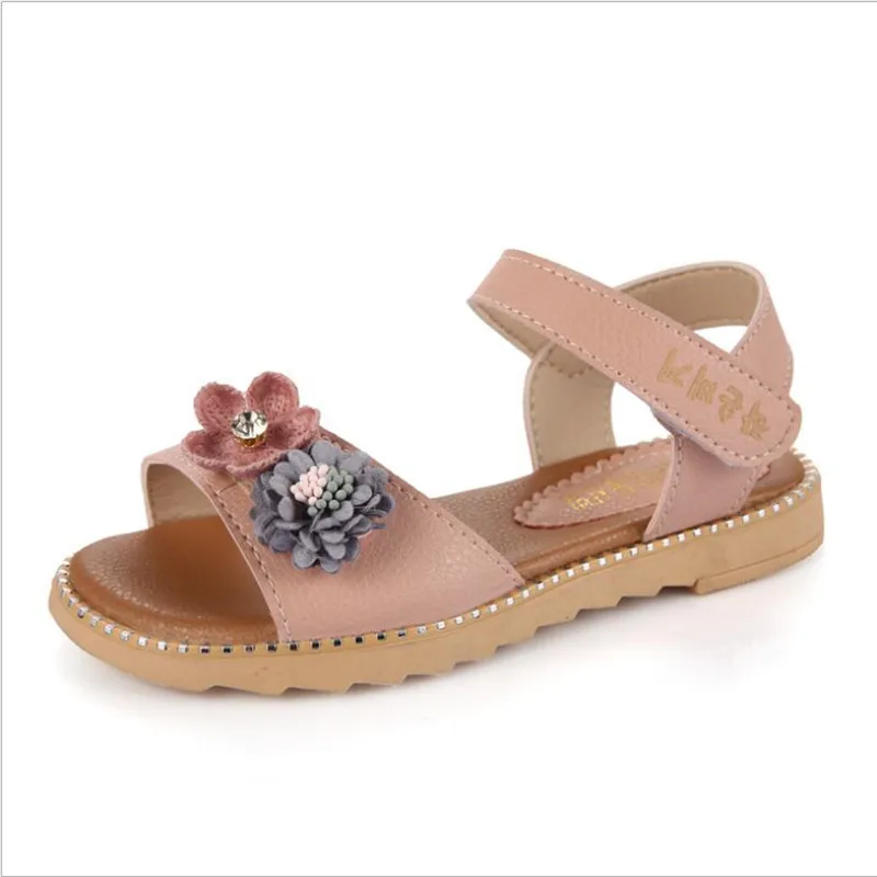 Сандалии для девочек; Новинка года; обувь принцессы с широко открытым носком; детская пляжная обувь; Летняя обувь на плоской подошве для учащихся начальной школы - Цвет: Розовый