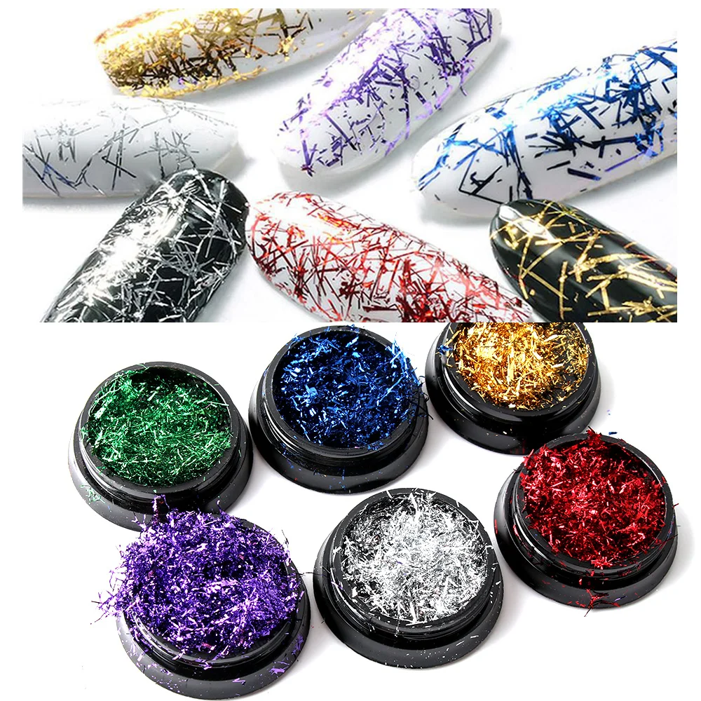 

1 Box Colorful Platinum Silk Foils Nail Flake Glitters Tips 3D Manicure Nail Art Decorations Gold Silver 7 Color Powder Dust