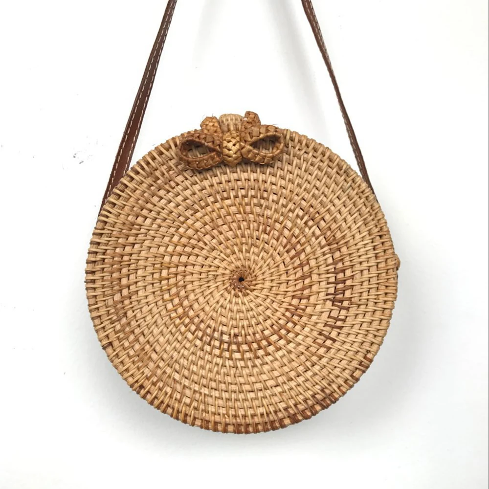 

Women Summer Bali Island Shoulder Bags Round Butterfly buckle Rattan lady Straw Bags Satchel Wind Bohemia Beach Crossbody bag