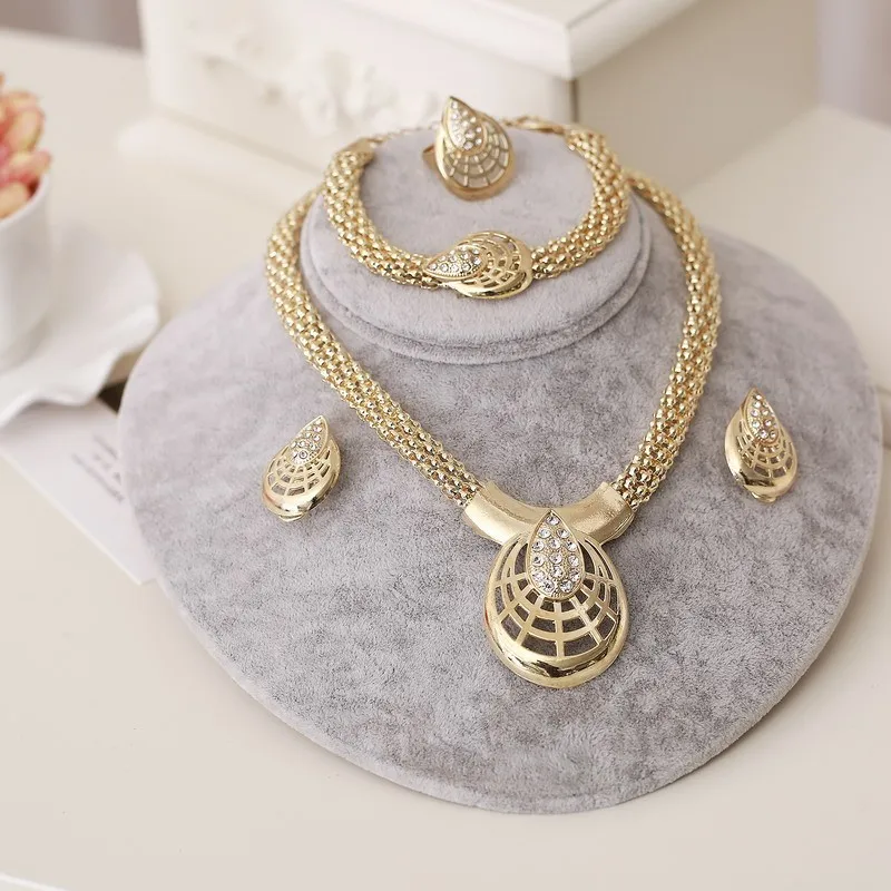 Африканские свадебные ювелирные изделия ожерелье большой шарик кулон серьги кольцо браслет позолоченные женские свадебные ювелирные наборы Аксессуары