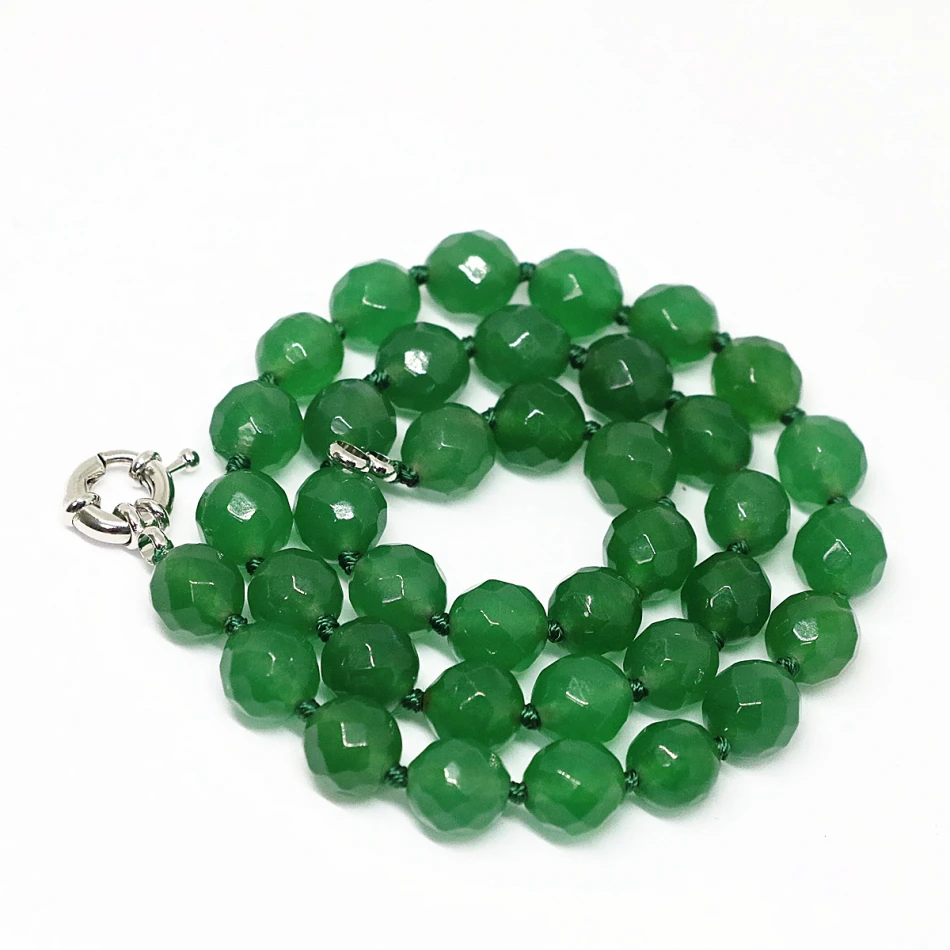 High grade green emerald jade faceted round beads chain necklace 8,10,12mm elegant women free shipping jewelry 18inch B1494