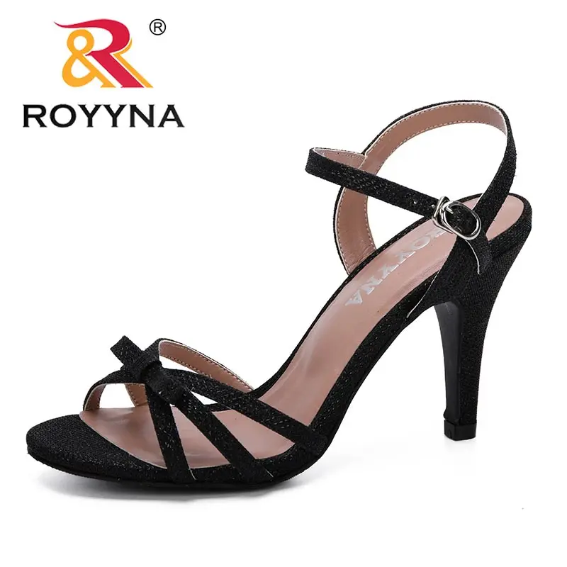 ROYYNA/Новинка года; женские босоножки; модные сандалии-гладиаторы; Летняя обувь; женские босоножки на высоком каблуке; сандалии с перекрестной шнуровкой в римском стиле - Цвет: BLACK