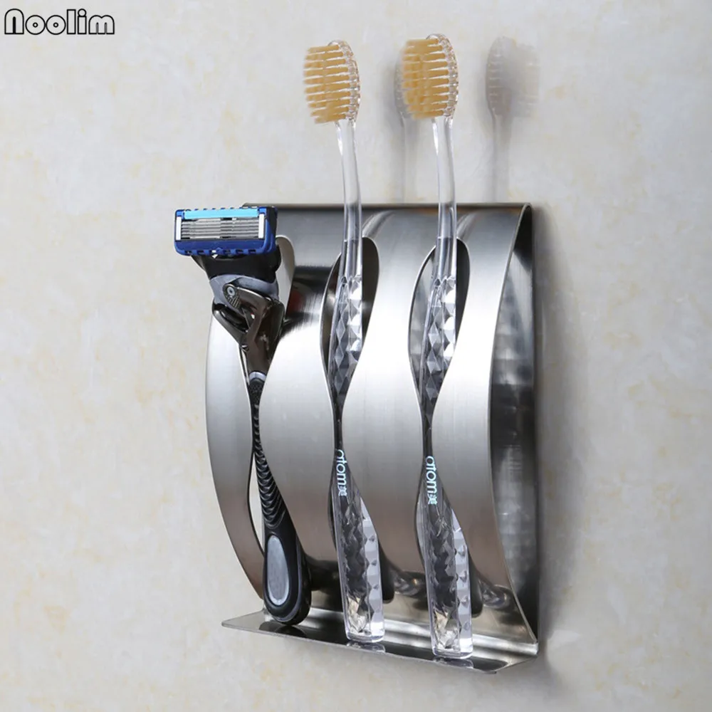 NOOLIM прочная полированная нержавеющая сталь самоклеящаяся настенная подставка для зубной щетки держатель для бритвы аксессуары для ванной комнаты Органайзер