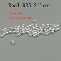 Accesorio de plata de ley sólida 925, cuentas redondas de 2mm, 100 unids/lote, joyería de plata