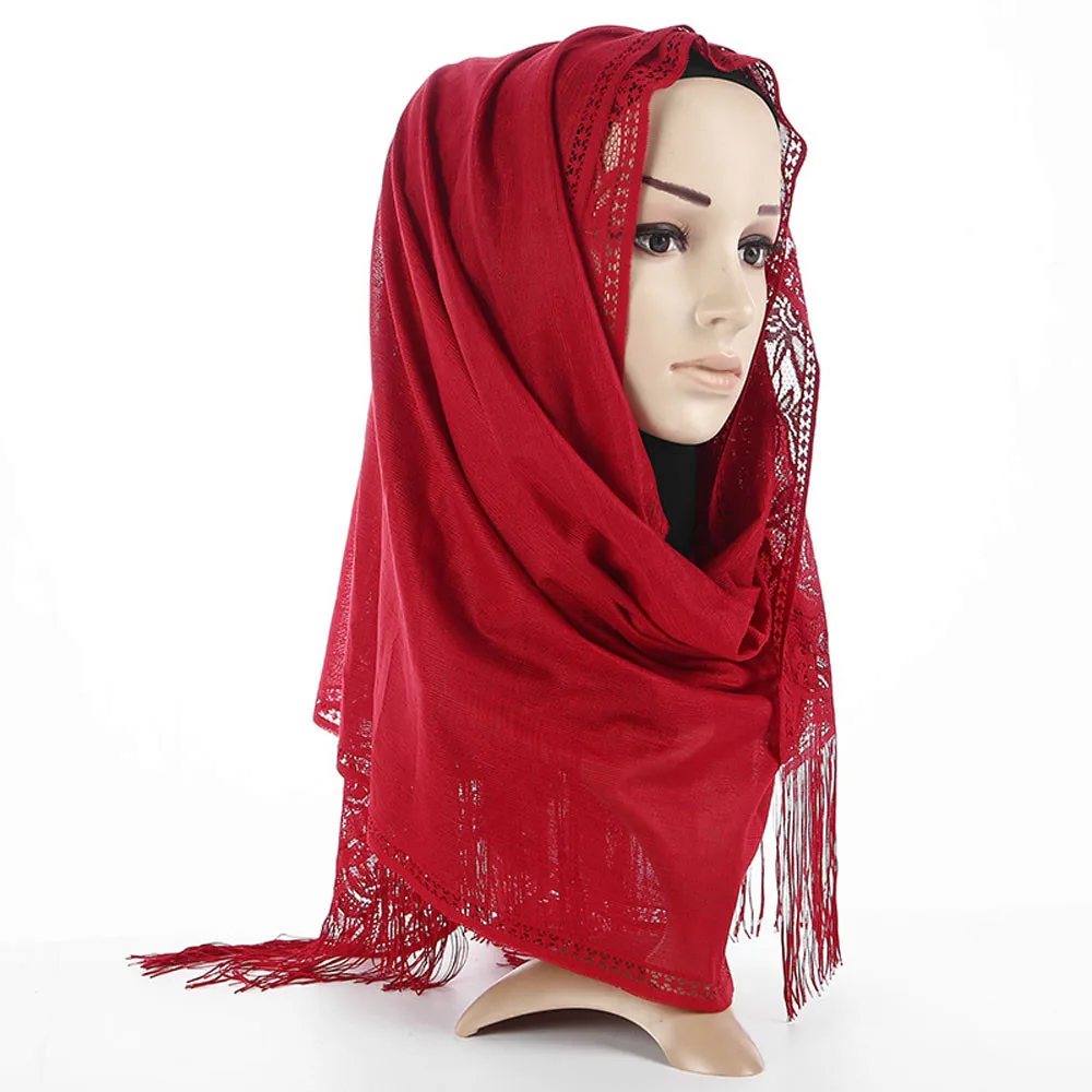Женский шарф Мусульманский Исламский кисточкой Кружева полые длинный хиджаб шарф платок обёрточная бумага палантин повязка бандо Cheveux Femme Adulte#38