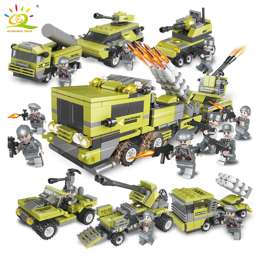 

657pcs 6 in 1 Army Armored Fighting Vehicle Assemble Building Blocks Set Military Bricks Compatible Legoed Weapon Figure Kid Toy