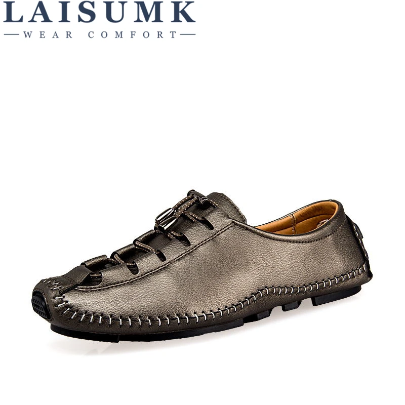 

LAISUMK Brand High Quality Leather Men Shoes Soft Moccasins Men Loafers Fashion Brand Men Flats Comfy Driving Shoes