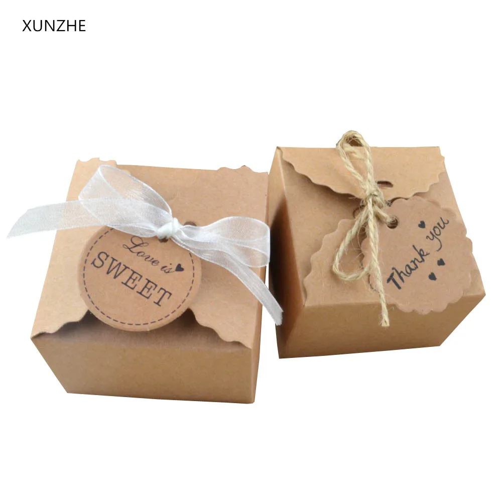 Xunzhe 10pc Lot Square Kraft Paper Cartoon Cookies Box Souvenirs