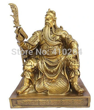 

Chinese bronze brass Dragon Guan Gong/ Yu Reading book Statue Gold Color