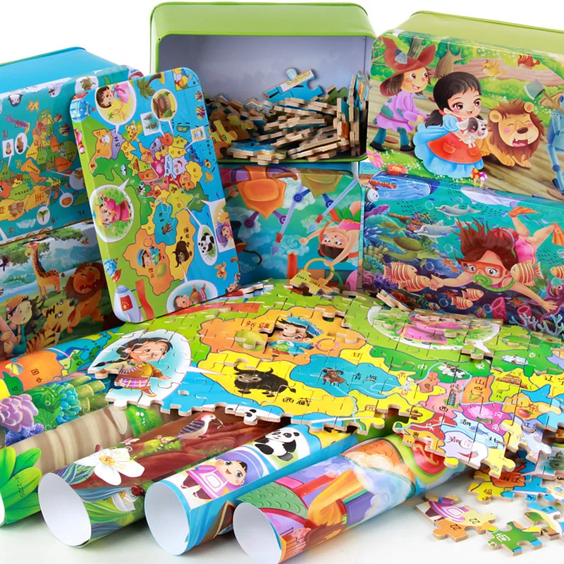 

200Pcs/set Colorful Wooden Dinosaur Puzzle Toys Kids Educational Learning Baby Toy Stories Jigsaw Puzzles Children With Gift Box