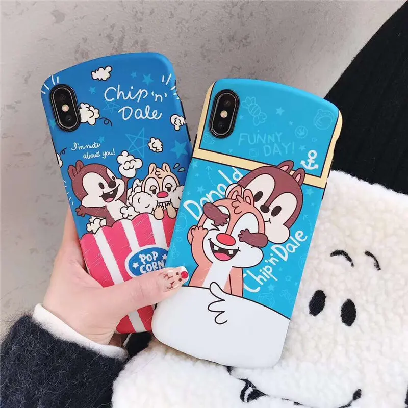 

Cute Cartoon Chip n Dale Case For iPhone X XR XS Max 6 6S 7 8 Plus TPU Soft IMD Back Cover Pop Corn Donald Phone Bags Coque Capa