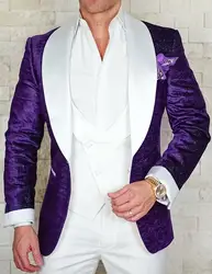 Высокое качество одна кнопка фиолетовый Жених Смокинги шаль нагрудные Groomsmen Мужские свадебные костюмы для выпускного (куртка + брюки +