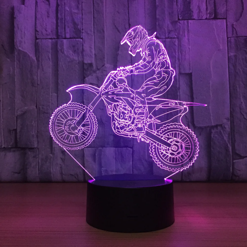 Novelty 3D Table Lamp 3D Motocross Bike Night Lights LED USB 7 Colors