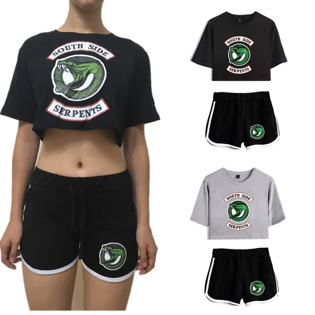 

8 Styles Women Riverdale South Side Serpents Tracksuit Cosplay Costumes Casual Top T-shirt Shorts Sets Summer Outfits