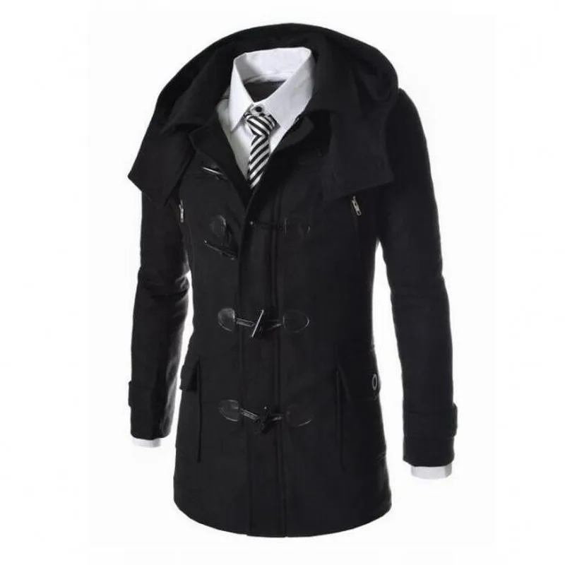 Новое зимнее мужское шерстяное Пальто приталенное повседневное длинное пальто модное однотонное отстегивающееся пальто с капюшоном верхняя одежда размера плюс M-3XL