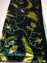 

5 Y/pc hot sale dark green french velvet lace fabric with rhinestone and crystal gold flower design velveteen lace dress BV23