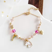 Новые милые животные лошадь звезды браслеты вышитые блестками водный жемчуг розовые цветы радуга браслеты украшения в виде бабочек для девочек маленькие свежие