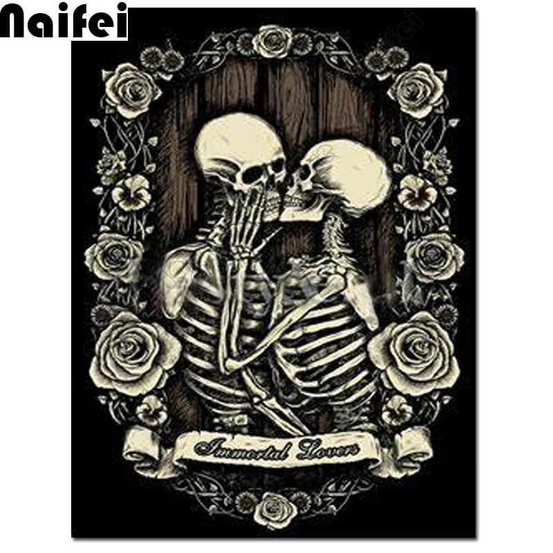 

Full square Diamond art 5D DIY Diamond Painting gothic art skull couple 3D Embroidery round rhinestones Cross Stitch Mosaic deco