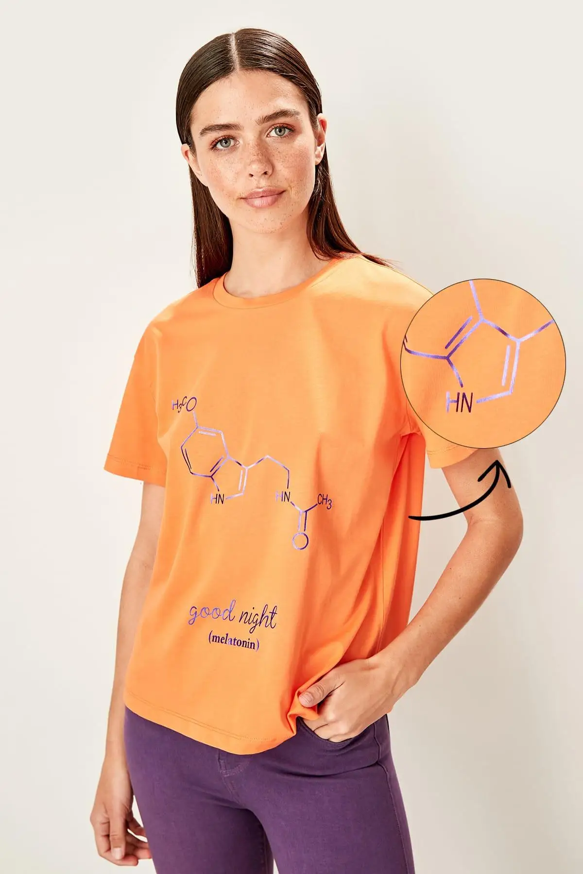 Trendyol Orange Printed Basic Knitted T-Shirts TWOSS19GS0126