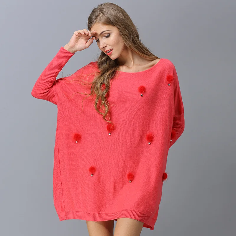 

2019 new fashion large size women's winter sweater casual loose knit sweater long bat sleeve pullover