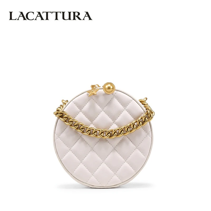 

LACATTURA Women Shoulder Bag Small Circular Bags Designer Handbag Ladies Messenger Bag Diamond Crossbody for Women Double Chain