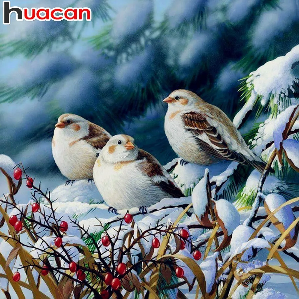 

HUACAN DIY Diamond Painting Winter Full Drill Square Birds Diamond Embroidery Animals Picture Of Rhinestone Decor Home