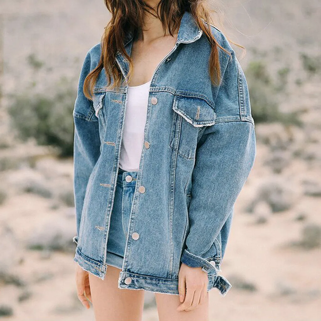 

Jeans jacket women Retro Oversize Loose Button coats and jackets women Casual Denim jaqueta Pocket Coat Outwear chamarras