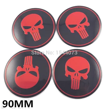 

20pcs 90mm 9cm Red Wheel Center Hub Caps Punisher Skull Logo Badge Metal Emblem Decal Sticker For Auto Car For VW Toyota Audi