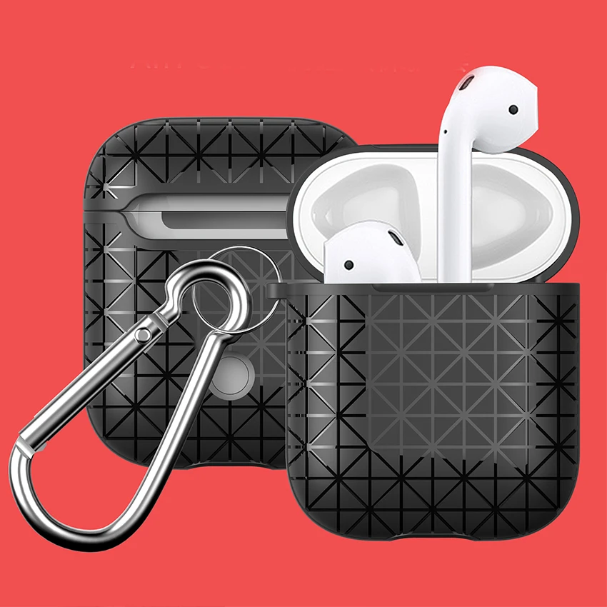 Роскошный силиконовый чехол для AirPods, чехол с ромбовидным узором, защита корпуса с крюком, беспроводной чехол для наушников Air Pods 2 fundas