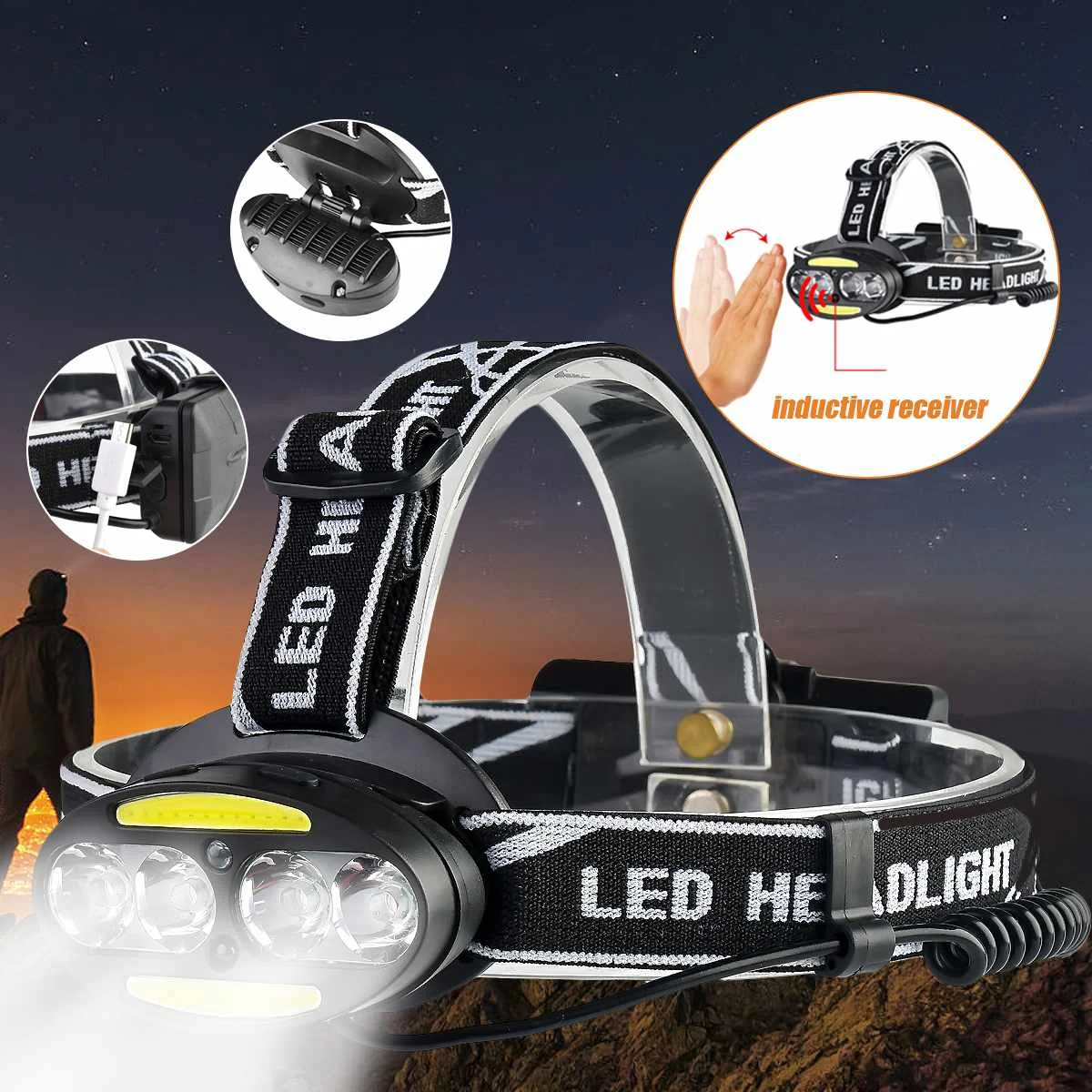 

head light 90000lm LED Smuxi headlamp 4*t6 headlight 5 modes waterproof flashlight zoomable use 18650 for hunting cycling