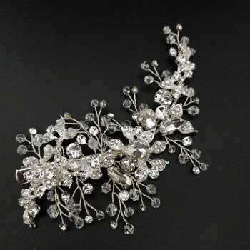

Crystal Bridal Hair Clip Handmade Rhinestone Wedding Headpiece Party Prom Jewelry For Brides