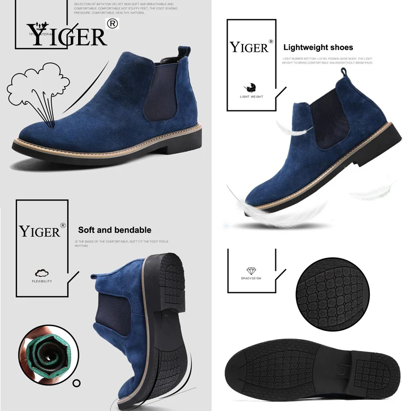 YIGER NEW Men Chelsea Boots Ankle Boots Fashion Men's Male Brand Leather Quality Slip Ons Motorcycle Man Warm 0013
