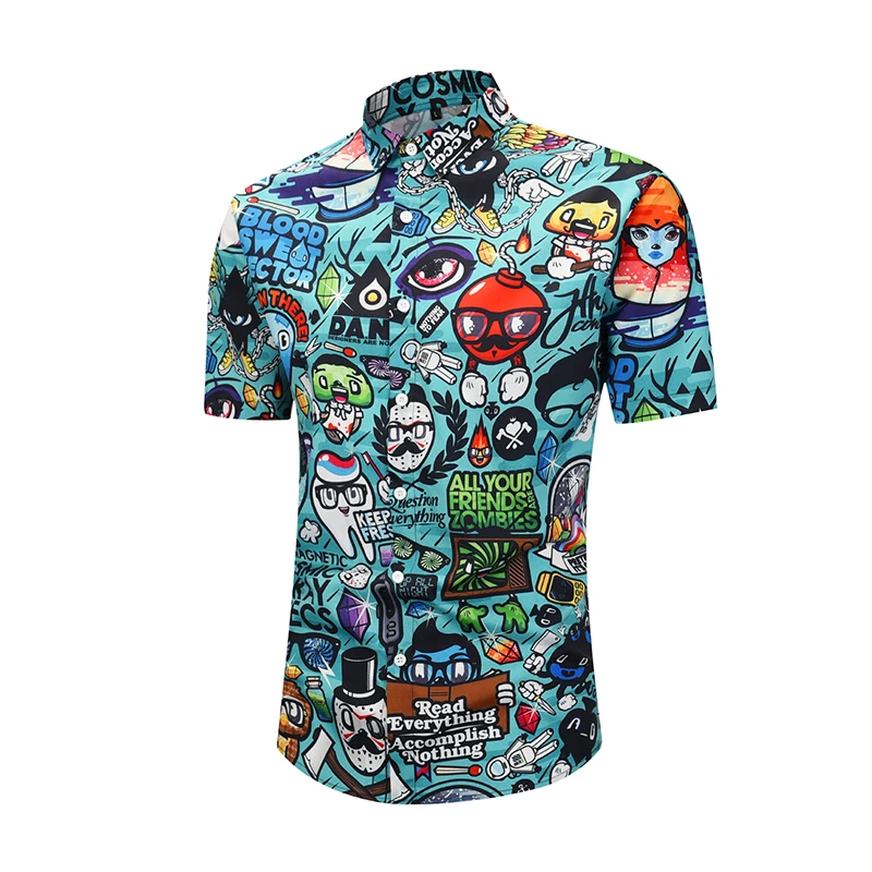 Гавайская пляжная рубашка с короткими рукавами для мужчин летняя модная футболка с рисунком аниме тропическая рубашка Алоха вечерние повседневные тонкие топы для отдыха