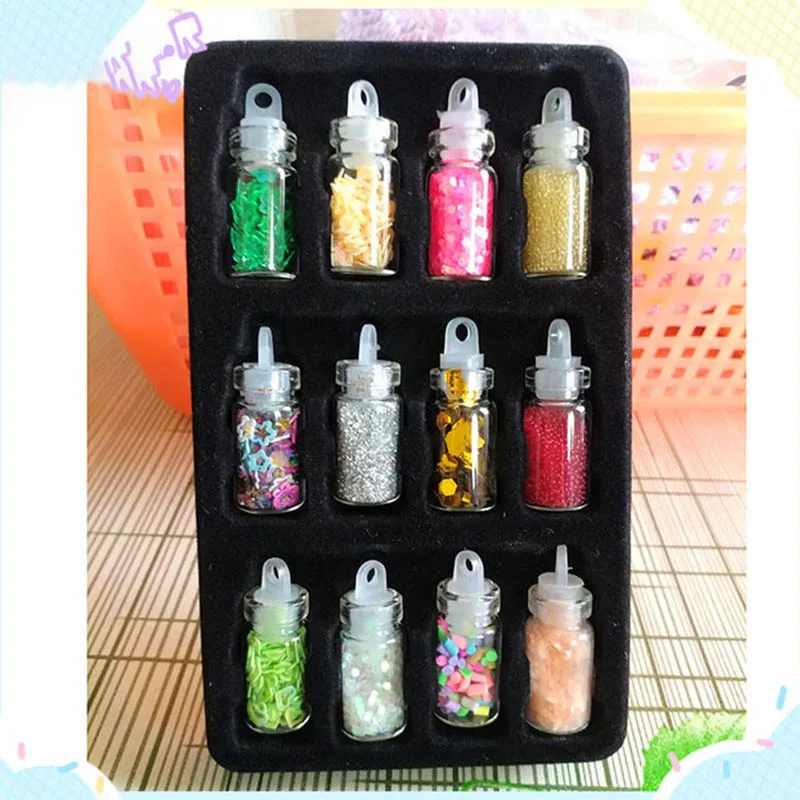 12 Glass Bottles/Box Sequins/Glitter Filler Fluffy Slime Box Toys For Children Lizun Slime DIY Kit Accessories Kit Supplies Gift