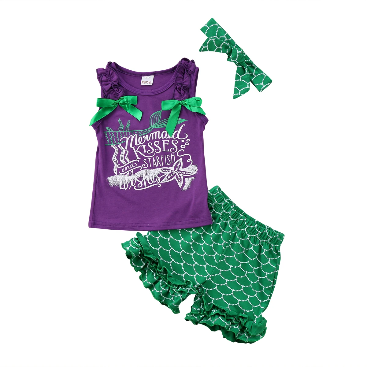 3Pcs Toddler Kid Baby Girl Mermaid Clothes Set Summer Top T shirt