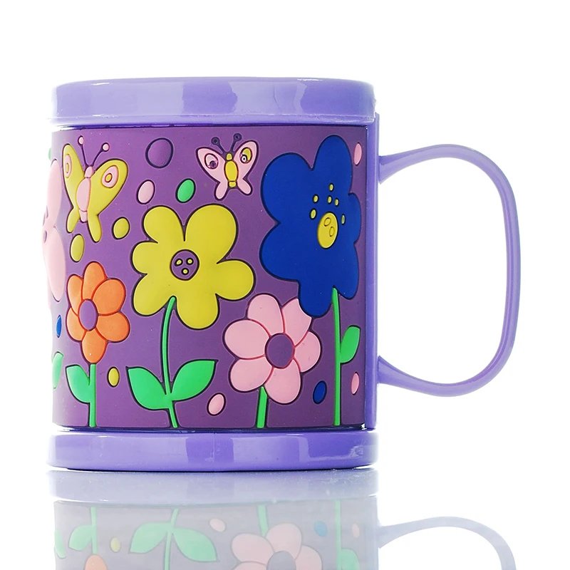 New Arrival Plastic Milk Mugs Kids Cups Purple Embossed Sunflower